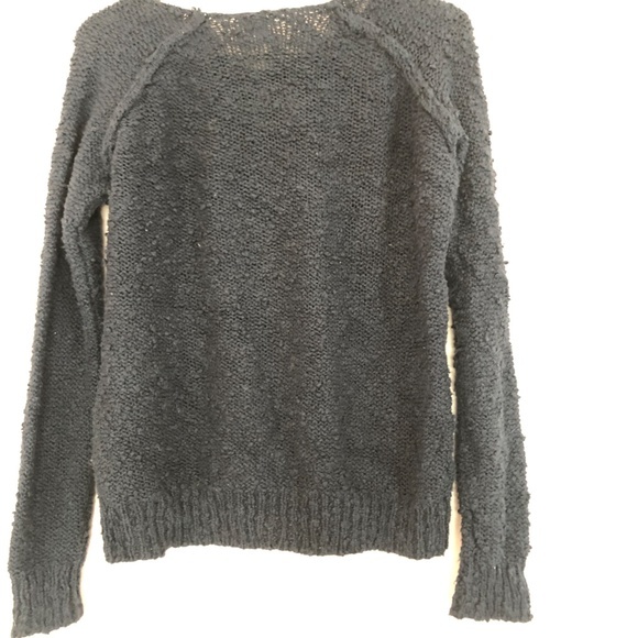 Navy Blue V-Neck Sweater Loose Knit Sweater - Picture 4 of 5